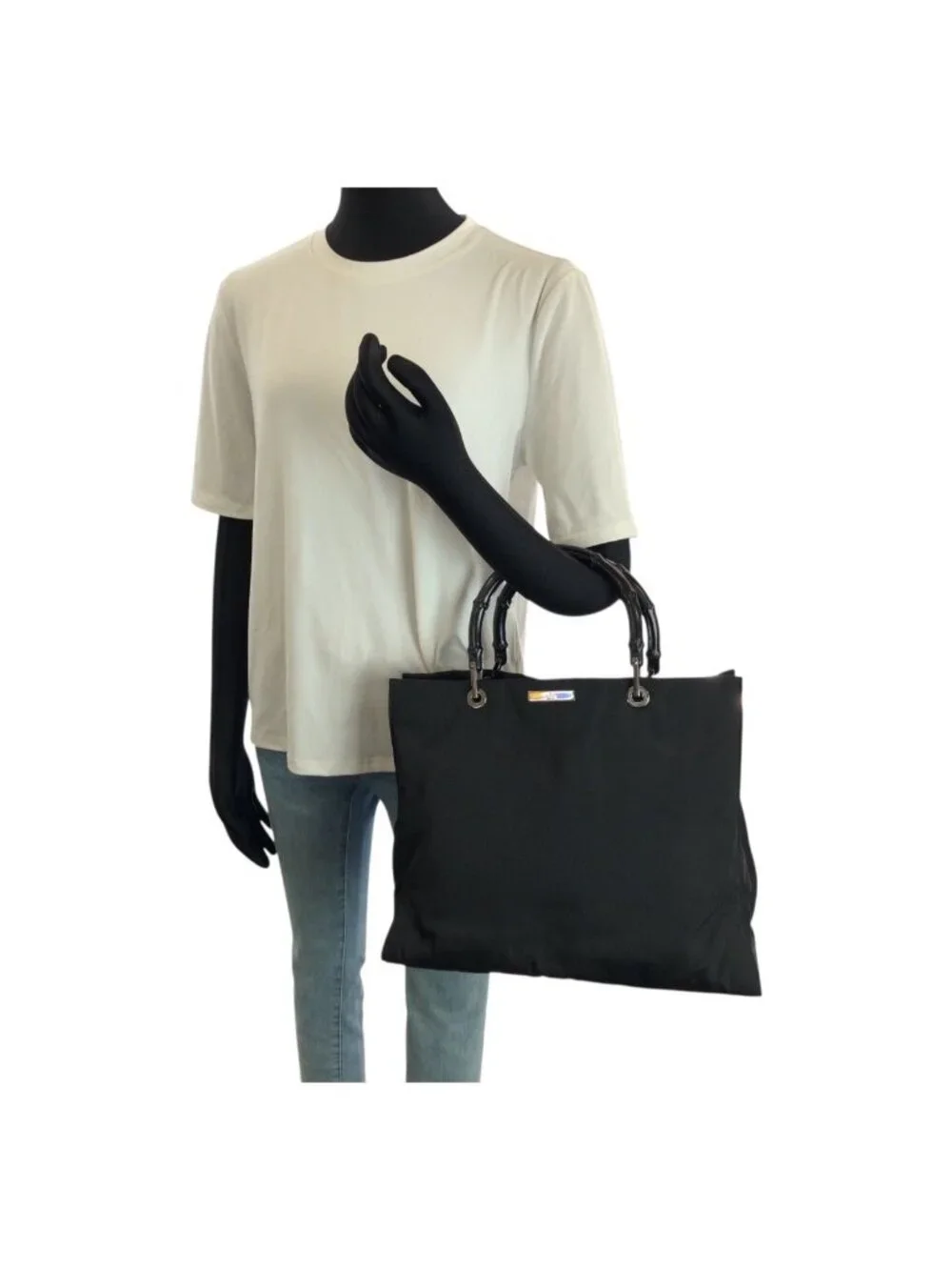 Gucci Bamboo Black Silver Nylon 002 Tote